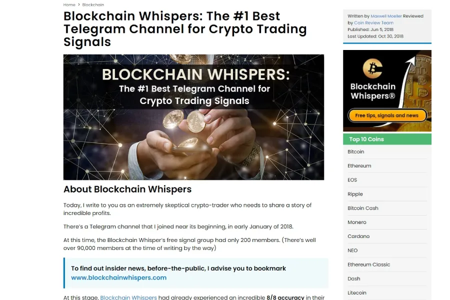 Telegram Crypto Signals Group Disguised Article Sales Page